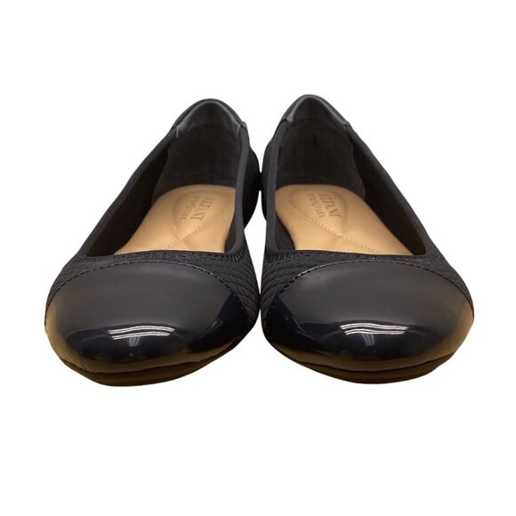 Alfani Womens Navy Quilted Fabric Patent Toe Cap Slip-On Tavii Flats Sz 7.5M - Picture 2 of 8